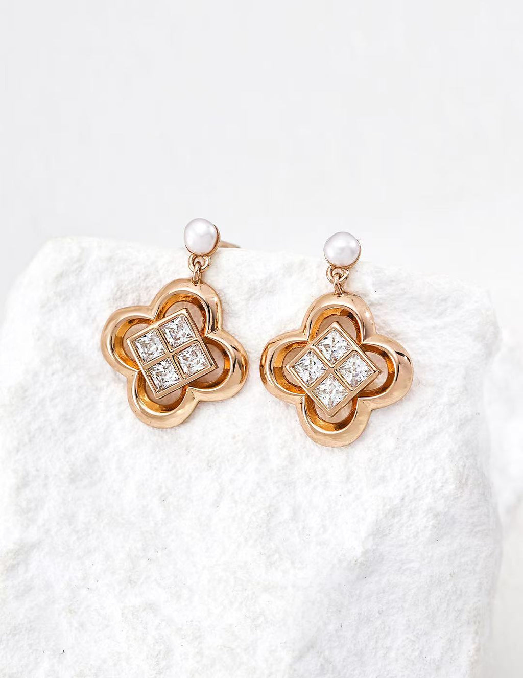 Fourfold Bloom Cubic Zirconia Earrings
