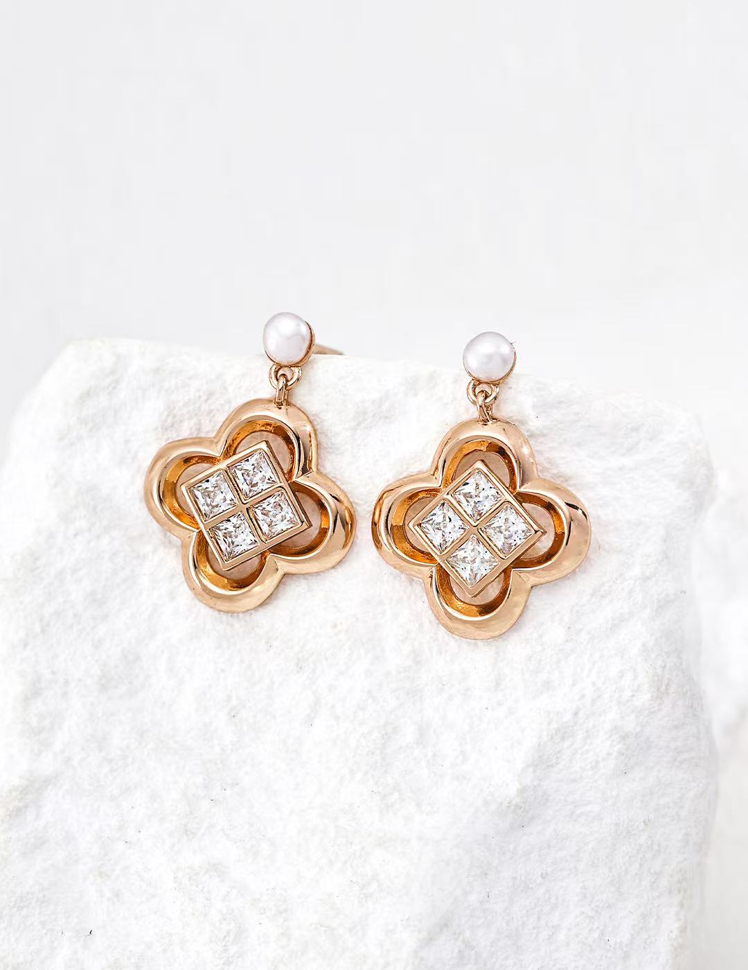 Fourfold Bloom Cubic Zirconia Earrings